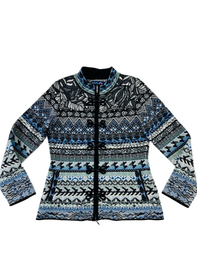 Kooi Alpine Lambswool cardigan Womens Blue size 12 zip front Winter Toggles